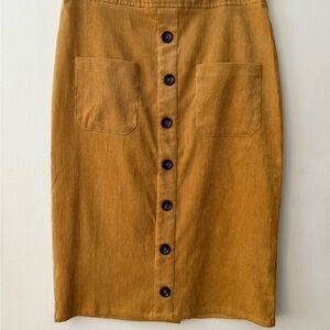 Orange Creek Button-Front Yellow Lightweight Corduroy Pencil Skirt